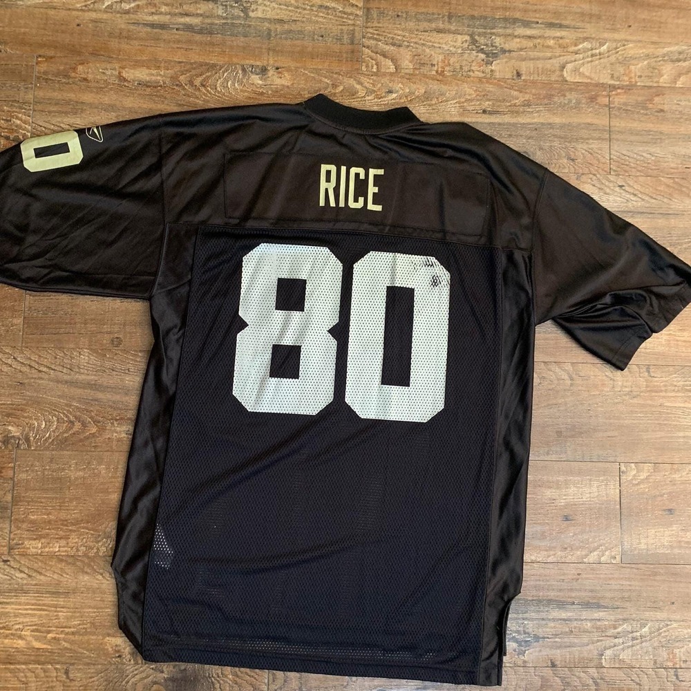 Vintage Jerry Rice Oakland Raiders 80 Black Jersey Size Large Reebok nfl